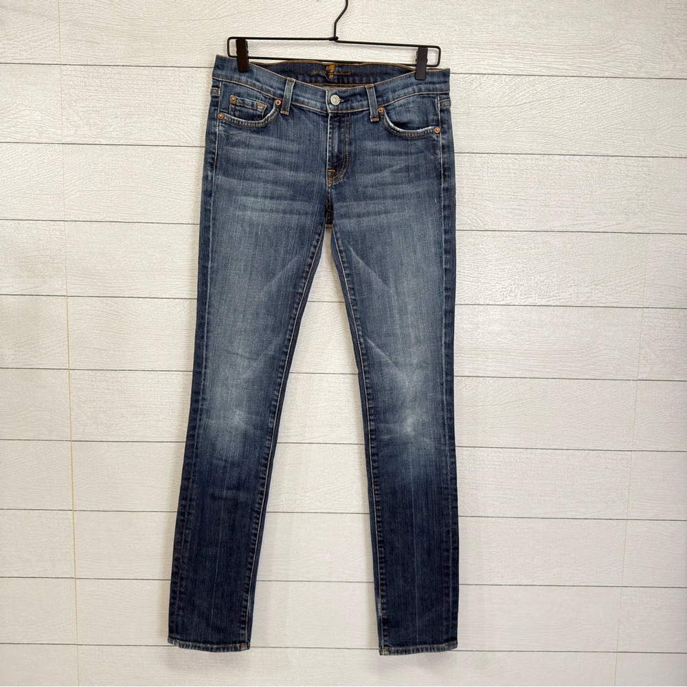 7 For All Mankind Roxanne Low Rise Jeans Medium Wash Raw Hem Size 29 Y2K Vintage